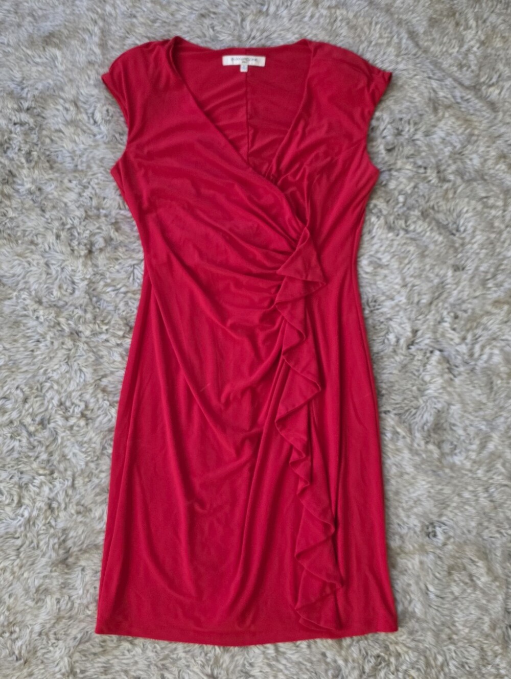 Evan Picone Ruffle-Front Wrap Midi Dress Red Cap Sleeve Women's Size 12